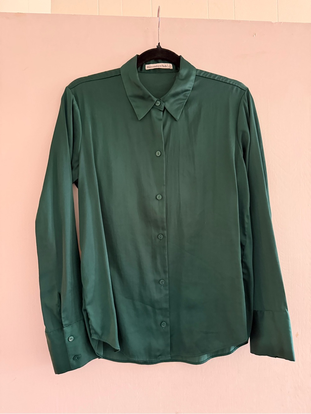 Abercrombie & Fitch Deep Green Satin Button-Down Top